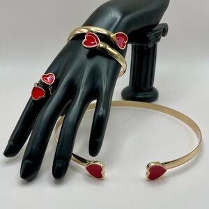 Red Enamel Heart Jewelry Set /Necklace, Ring & Bracelet